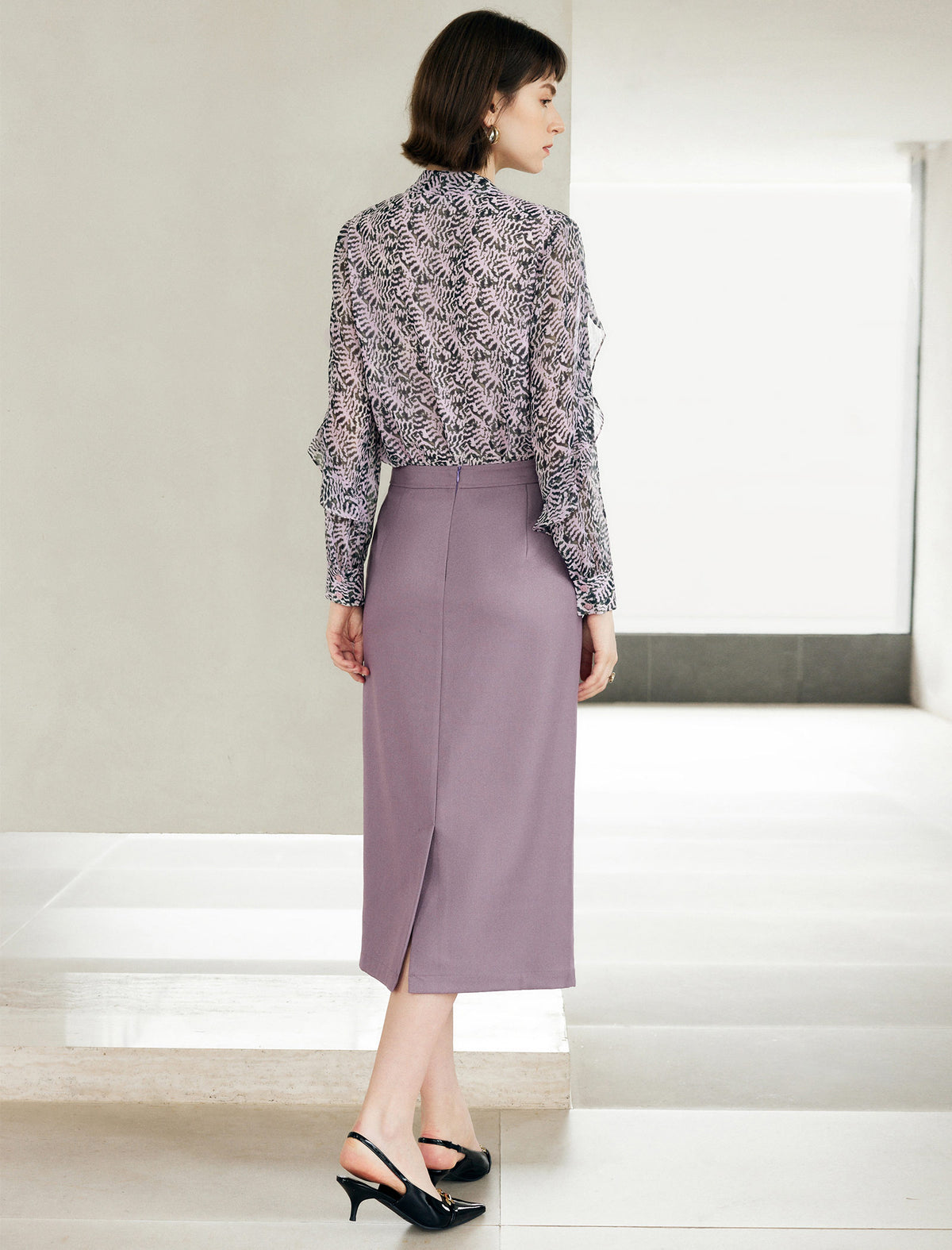 Bow Tie Detail Ruffle Sleeve Blouse