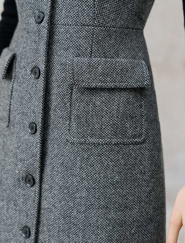 Wool-Blend Sleeveless Tweed Midi Dress