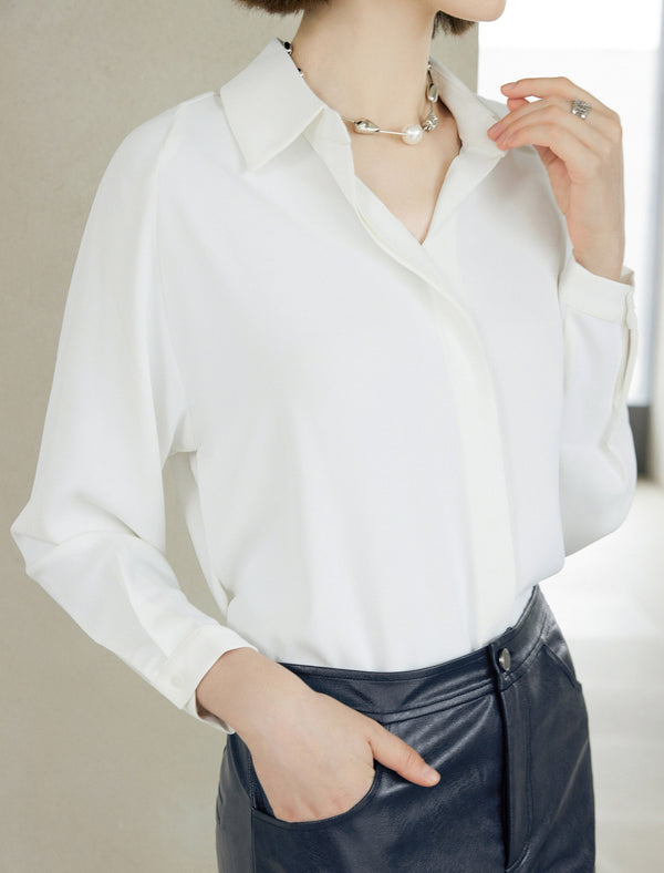 Blue Loose Lapel Long-Sleeve Shirt