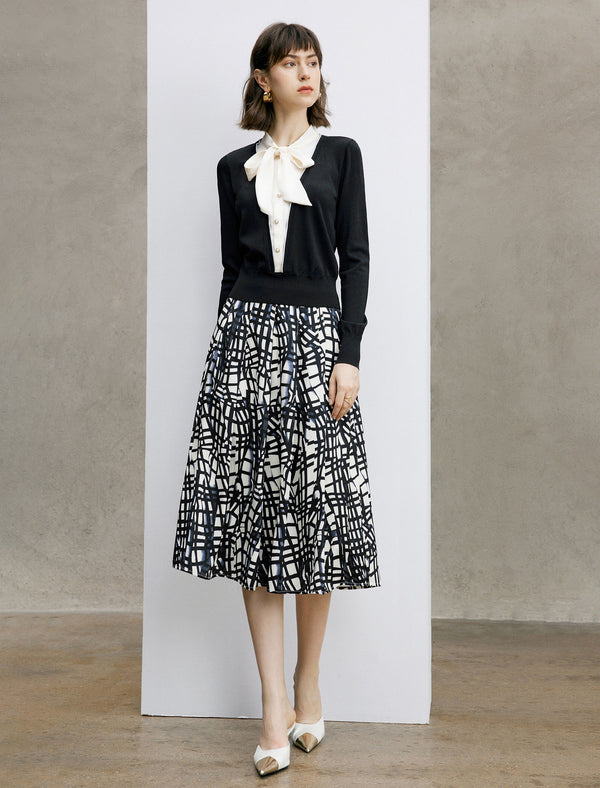 Geometric Print Pleated Midi Skirt