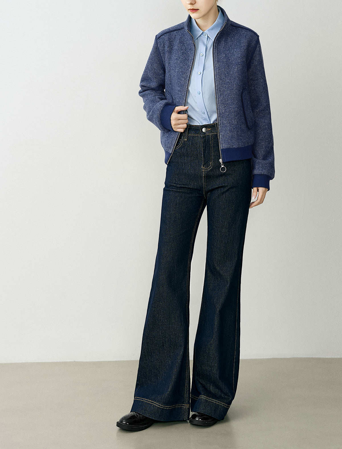 Blue Wool-Blend Zip-Up Jacket