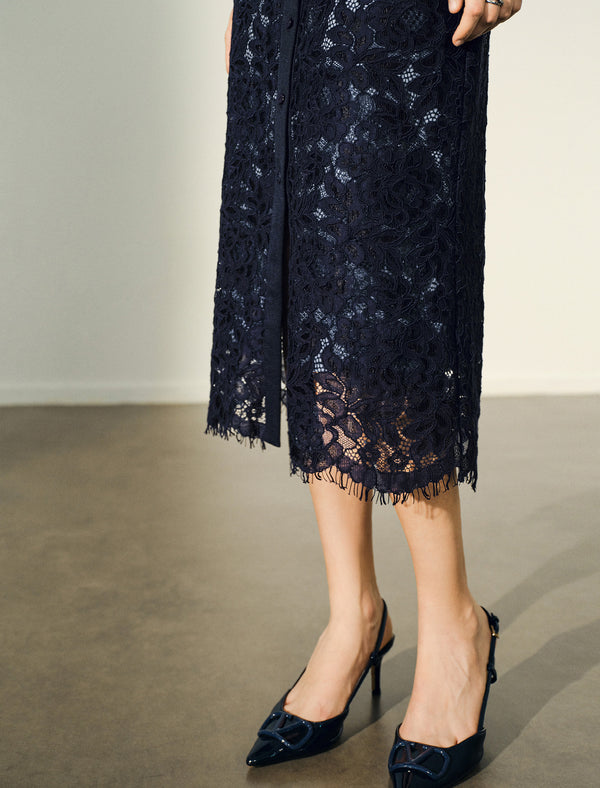 Navy Blue Lace Shirt Dress