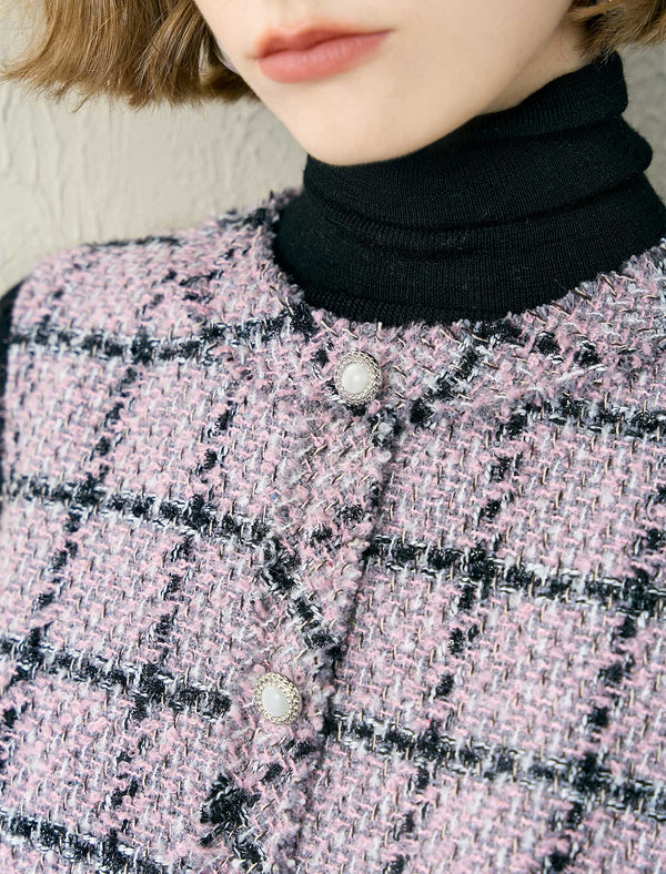 Tweed Plaid Round Neck Sleeveless Dress