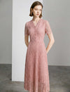 Blush Lace Pleated Midi Dress