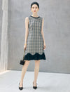 Beaded Crewneck Textured Sleeveless Flounce Hem Dress