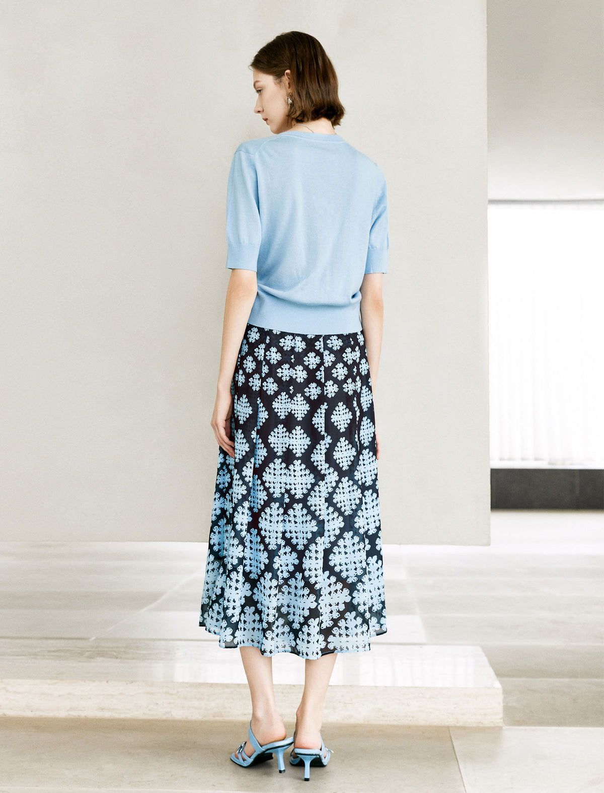 Geometric Floral Print Midi Skirt