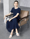 Navy Belted Tailored Short-Sleeve Top