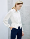 Collared Contrast Trim Peplum Waist Blouse
