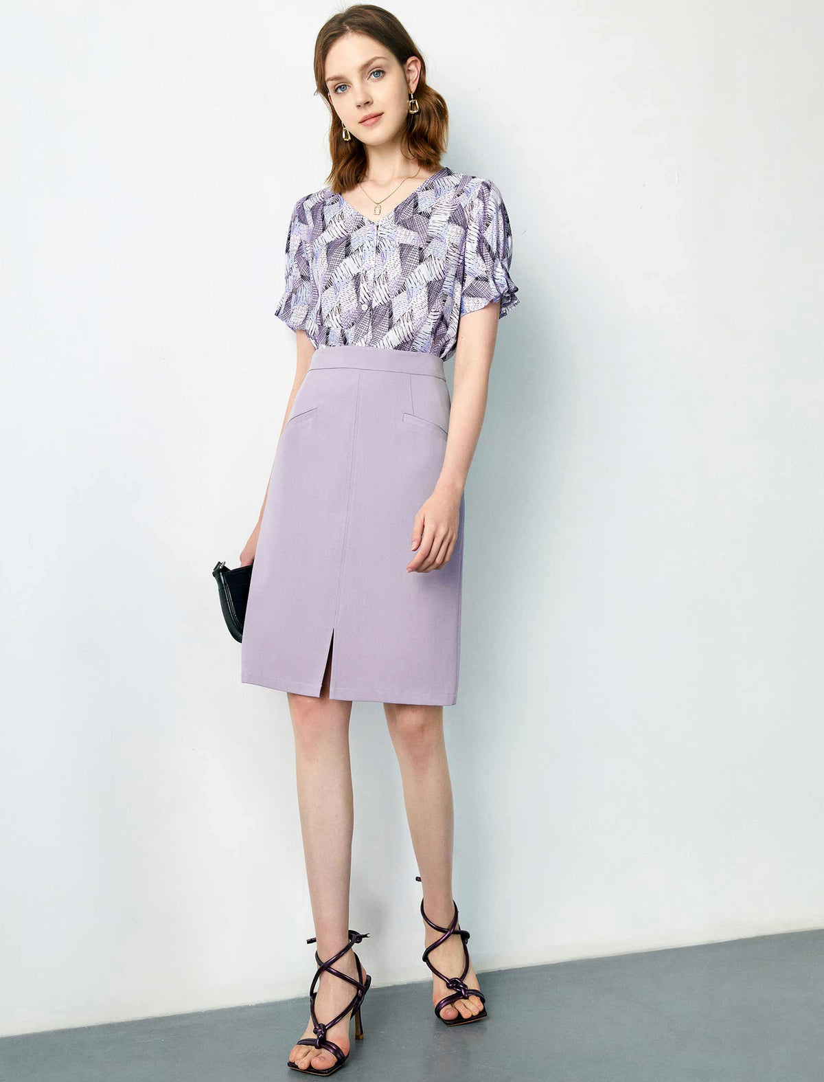 Solid Front Slit Skirt