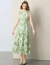 Green Ikat Print Sleeveless Midi Dress