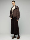 Textured-Trim Contrast-Collar Button-Front Puffer Jacket