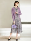 Purple Minimalist V-Neck Long-Sleeve Knit Cardigan