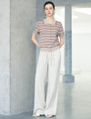 Vintage Striped Collared Short Sleeve Knit Cardigan Top