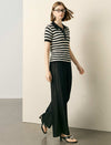 Stripe Polo Short‑Sleeve Knit Top