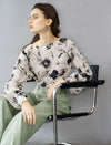 Abstract Floral Print Boat Neck Blouse