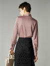 Satin Bow‑Tie Stand‑Collar Long‑Sleeve Blouse