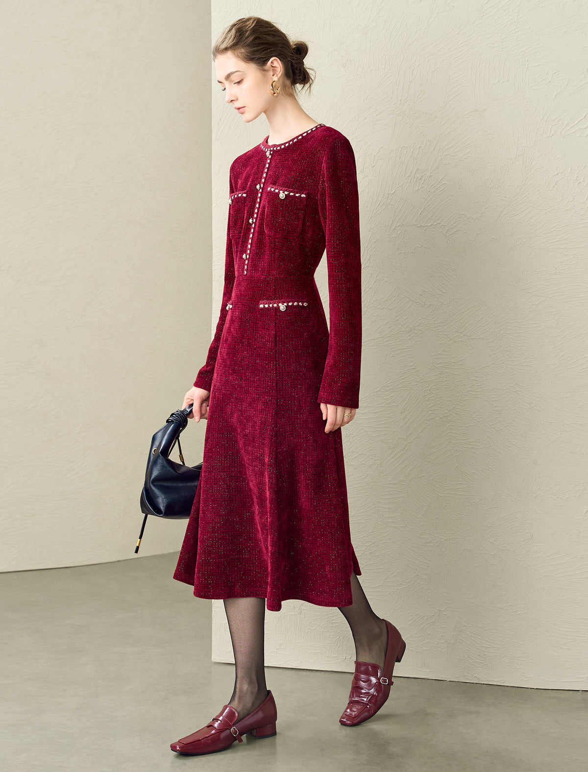 Burgundy Velvet Midi Dress