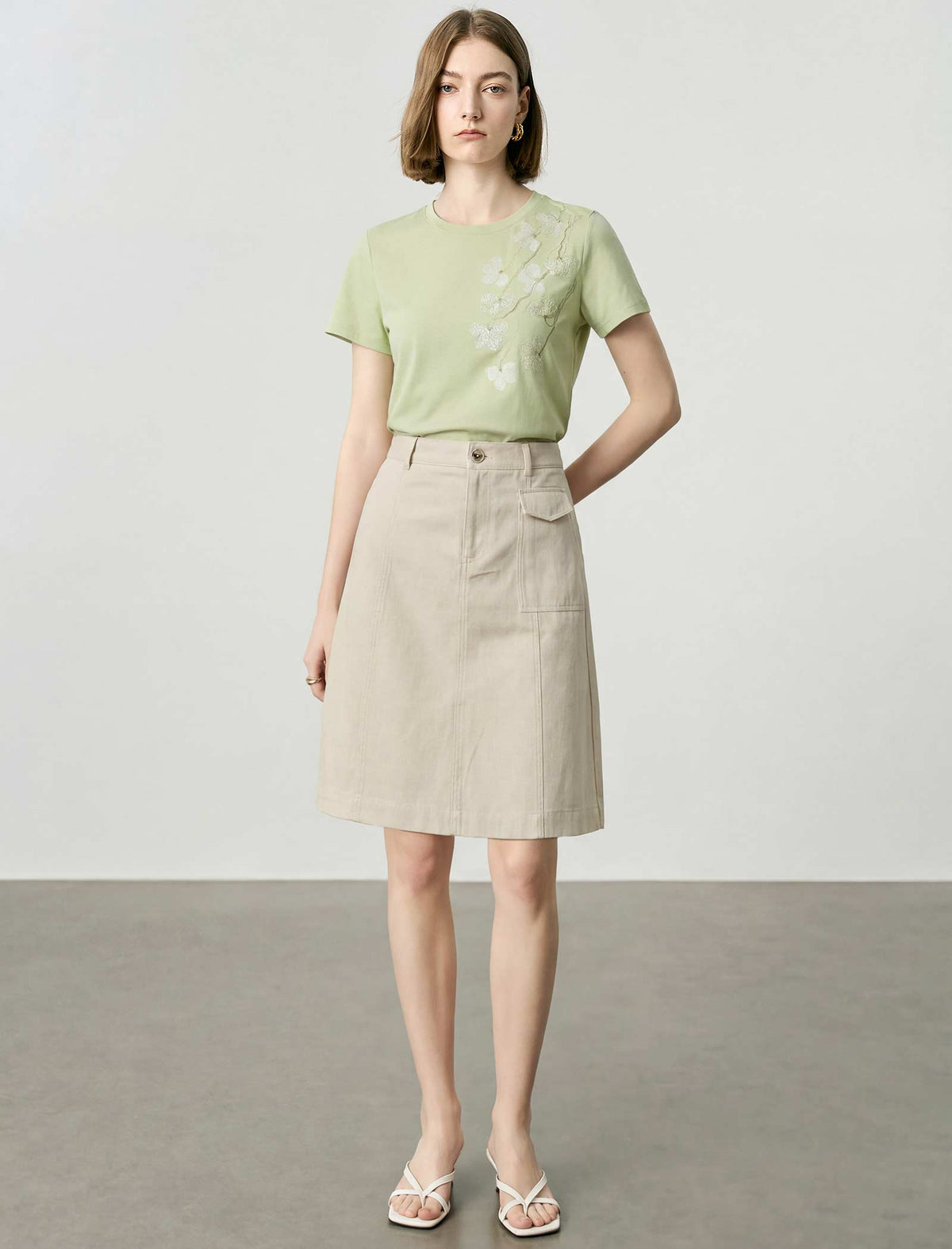 Lyocell Cotton Utility A-Line Skirt