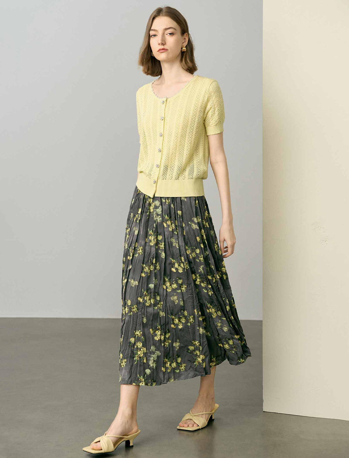 Floral Pleated Midi Skirt