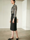 Black Button-Front Midi Pencil Skirt