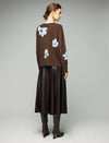 Wool Blend Floral Jacquard Wave-Hem Button-Front Cardigan