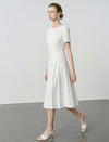 Round Neck Puff Sleeve Midi Shirt Dress