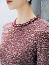 Pearl Trimmed Tweed Style Sheath Dress