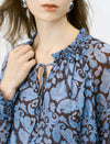Blue Paisley Tie-Neck Blouse