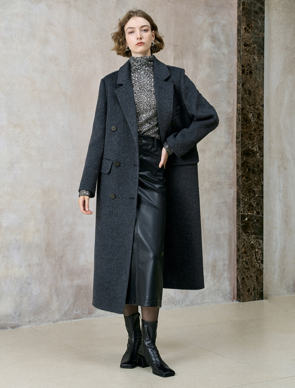 All-Over Sequin Turtleneck Long-Sleeve Top