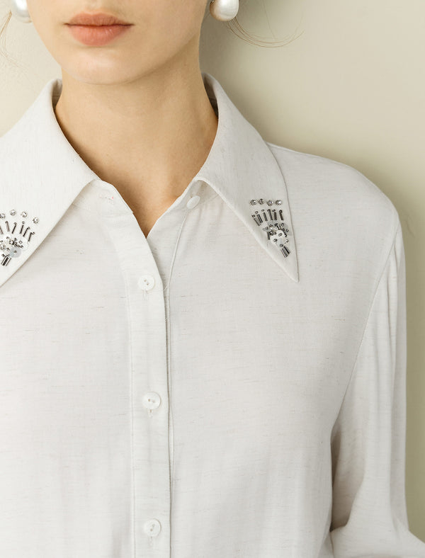 Embellished Collar Button-Down Shirt