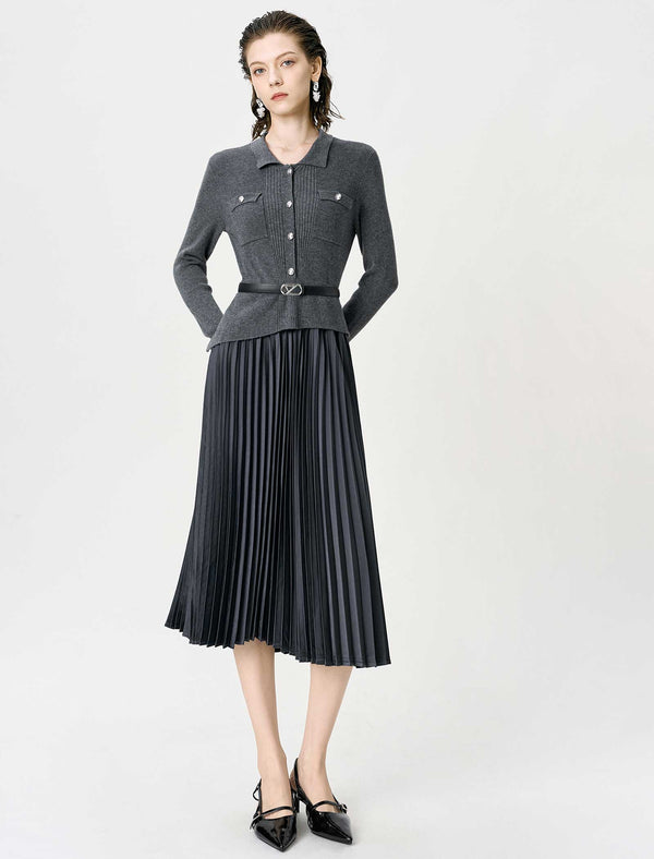 Wool-Blend Knit And Pleated Midi Dress