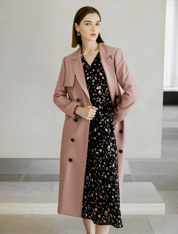 Gathered Waist Double-Breasted Trench Coat