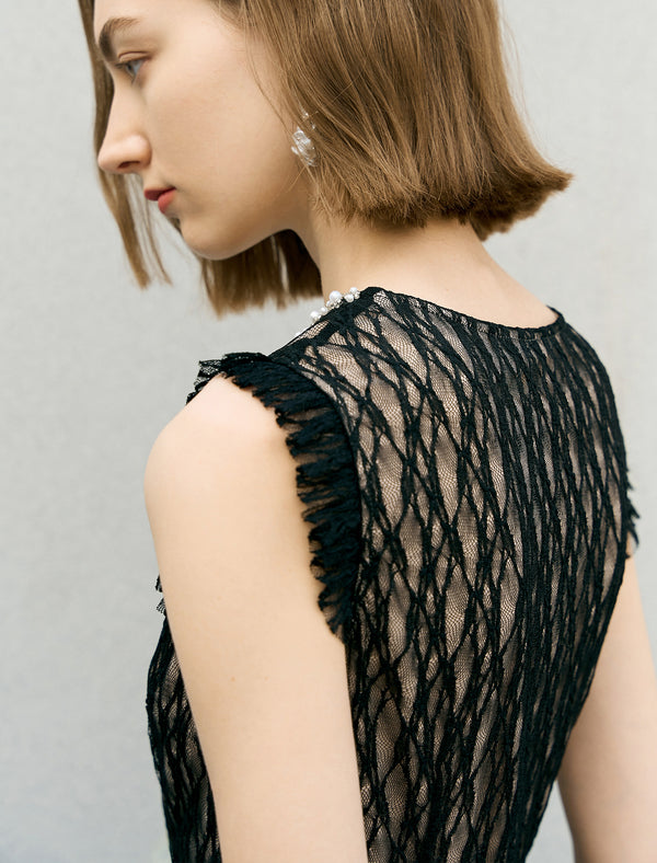 Black Sheer Lace Maxi Dress