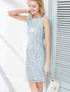 Dusty Blue Floral Lace Sheath Sleeveless Dress