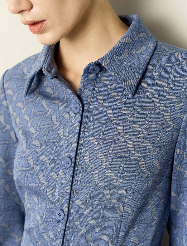 Vintage Lapel Waist-Defining Long-Sleeve Midi Dress