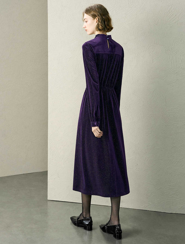 Mock Neck Velvet Midi Dress