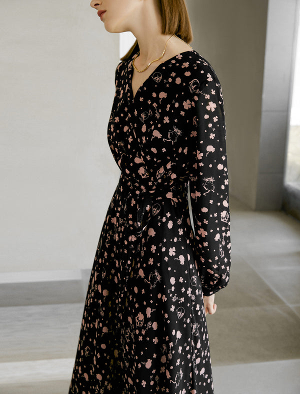 Floral Wrap Midi Dress
