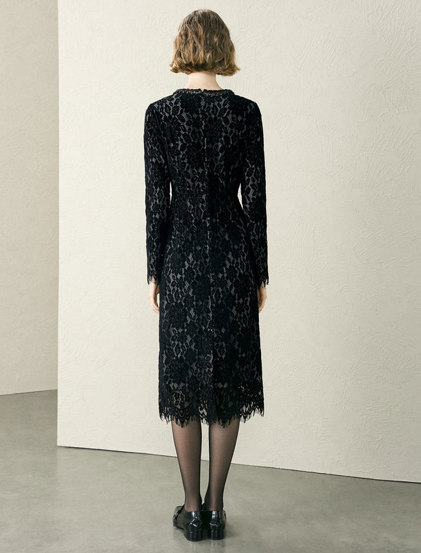 Black Lace Button Detail Midi Dress