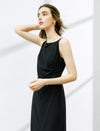 Black Boat Neck Sleeveless Midi Dress
