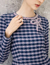 Geometric Plaid Beaded Bow Mermaid Midi Dress