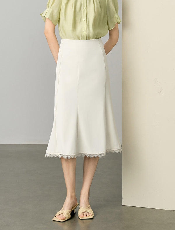 Lace Trim A-Line Midi Skirt