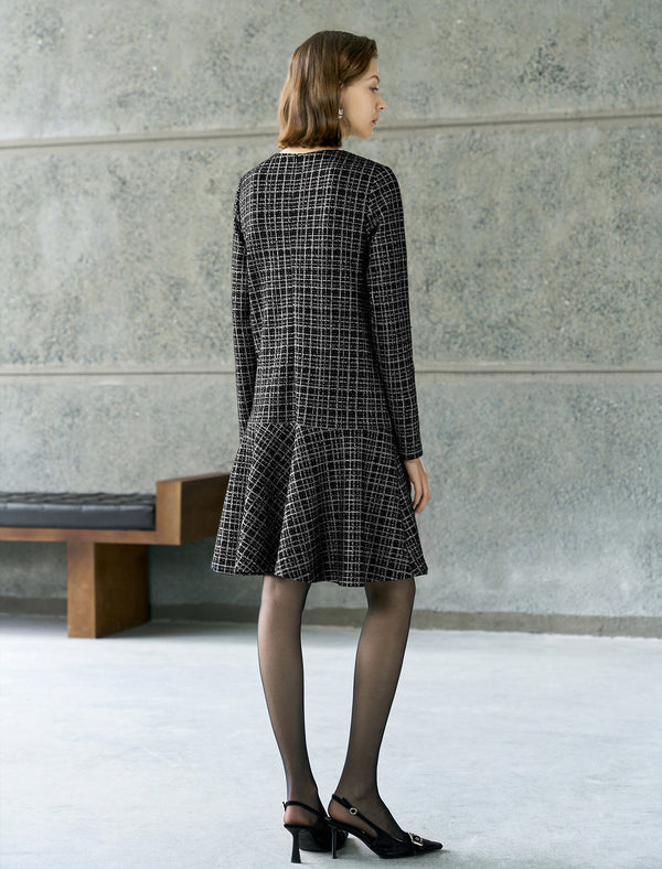 Tweed Plaid Bow Detail Dress