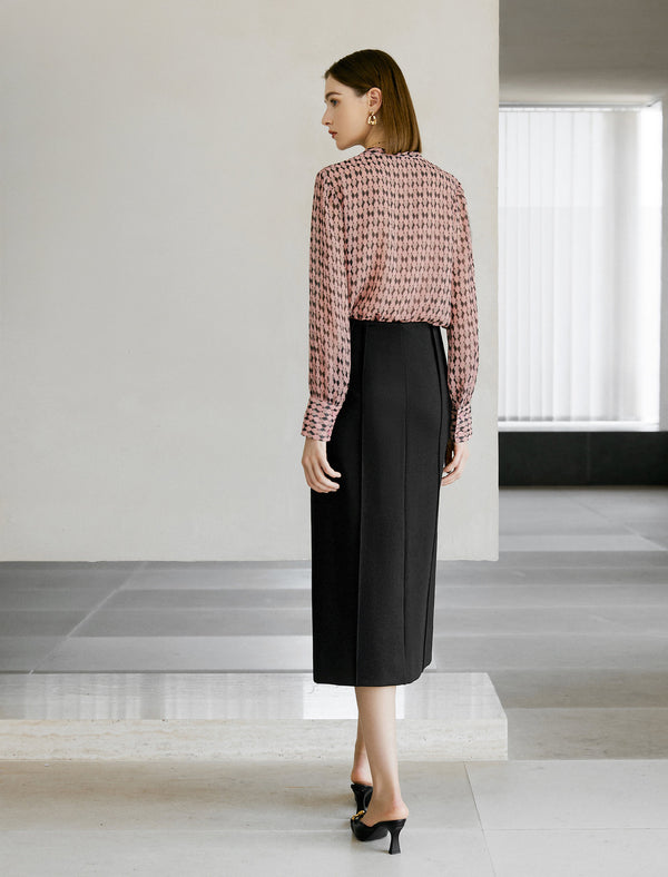 Black Front Slit Tailored Midi Pencil Skirt