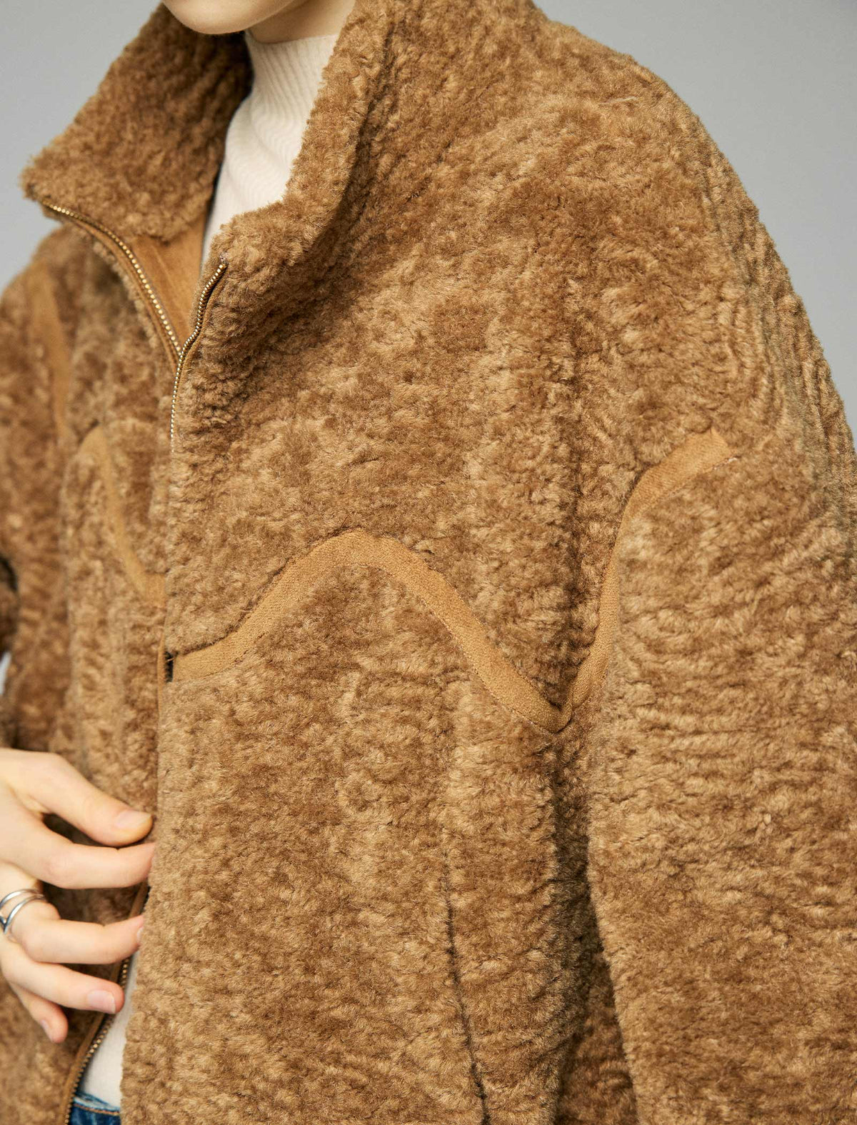 Stand-Collar Contrast-Panel Zip-Front Cropped Jacket