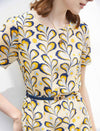 Floral Silk Waist-Cinched Dress