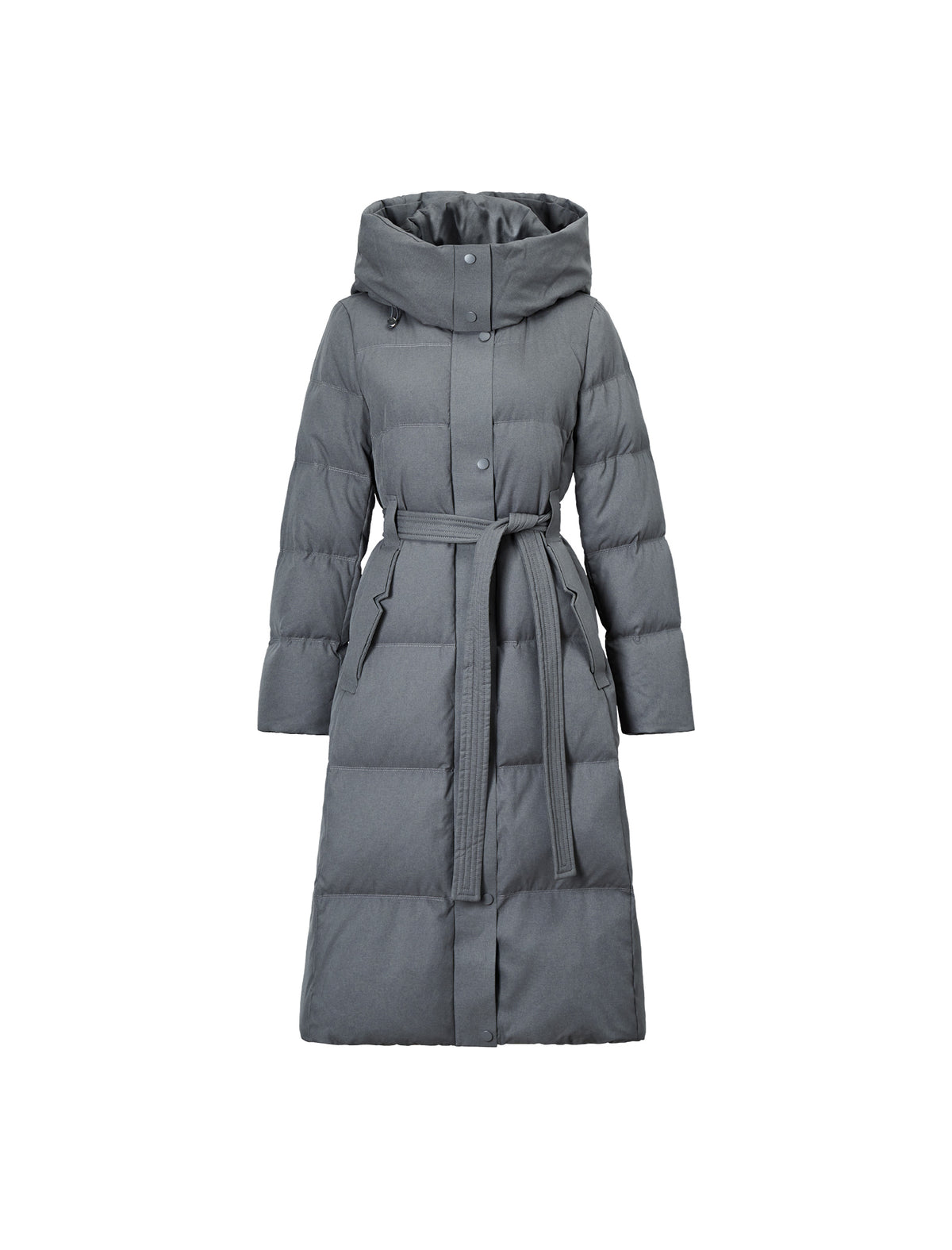 Belted Quilted Zip-Front Long Puffer Coat