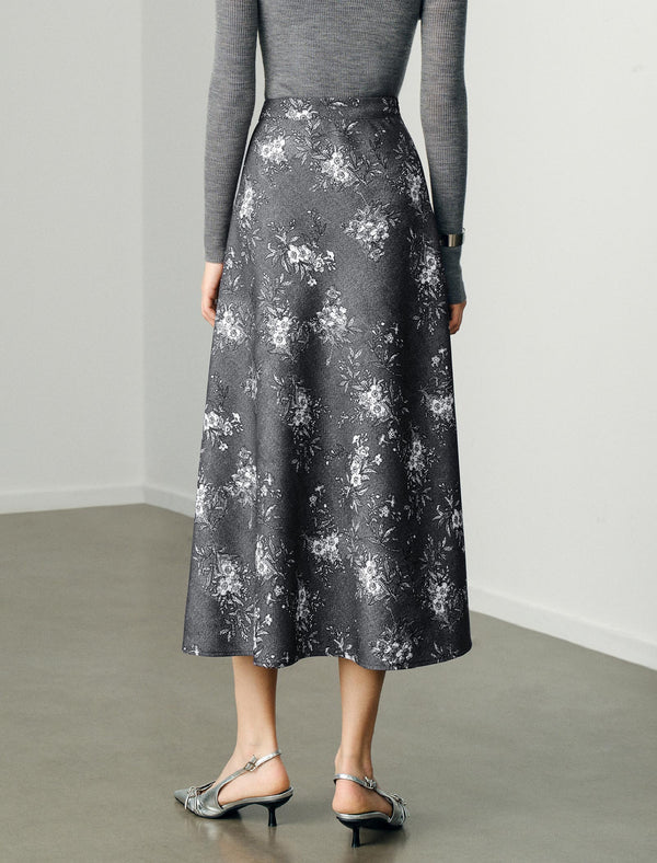 Vintage Printed High-Waist A-Line Midi Skirt