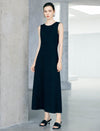 Solid Black Textured Sleeveless Midi Tank Dress