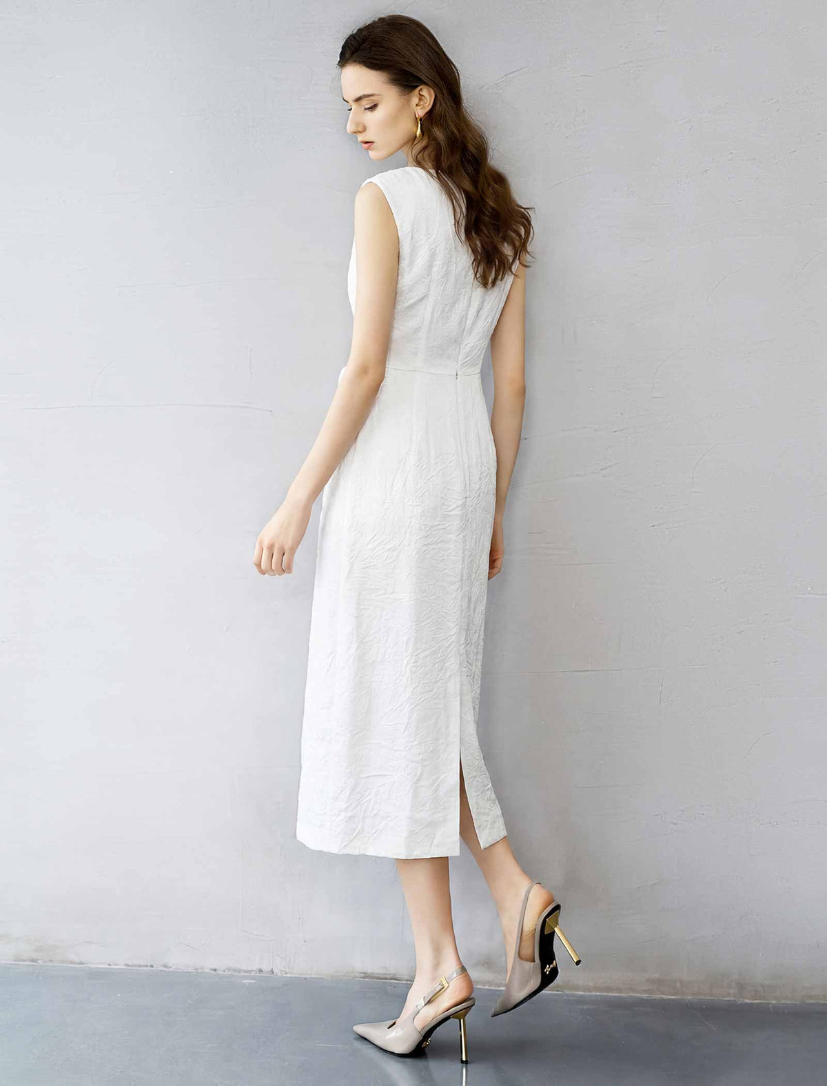 Boat Neck Twist Waist Sleeveless Midi Sheath Dress