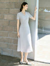 Light Gray Mixed Fabric Pleated Midi Dress